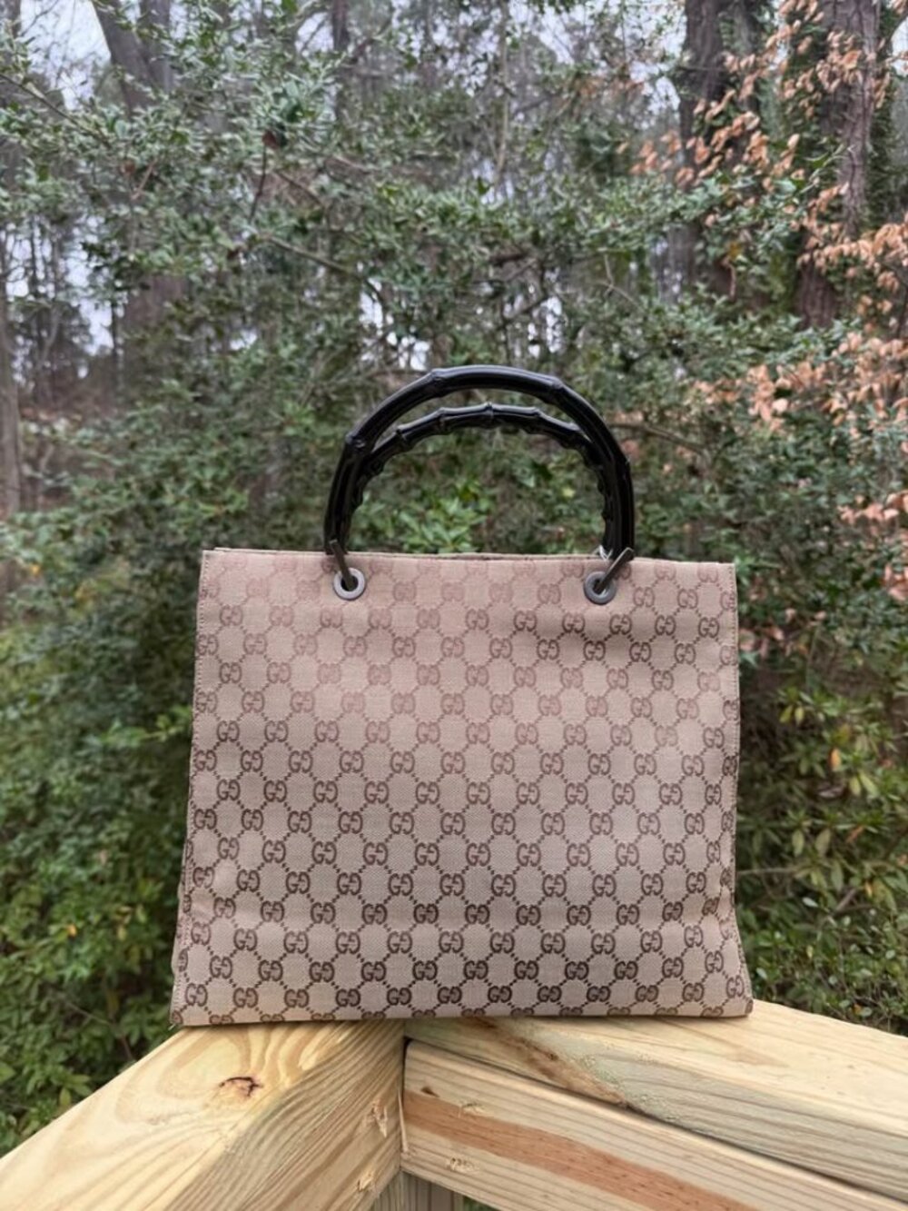 Gucci Bamboo GG Logo Top Handle Tote Bag - Picture 7 of 13